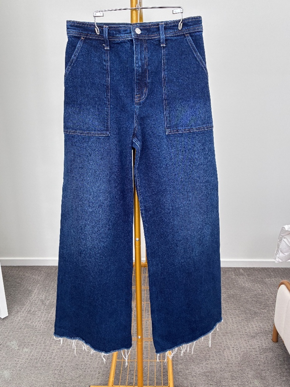 Pistola Calna Dark Indigo High Rise Wide Leg Jeans Size 29 Raw Hem